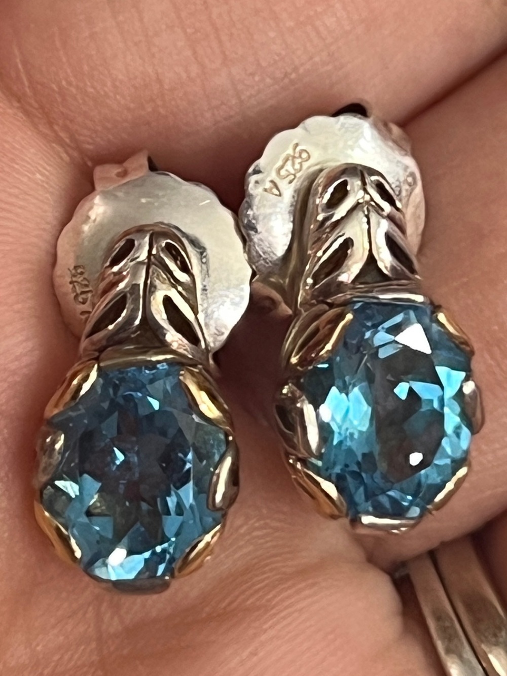 Blue topaz Drop Stud Earrings